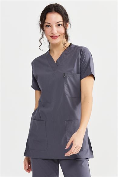 UltraLycra Basic - Likralı Doktor Hemşire Forma Takımı (UNISEX), Asfalt