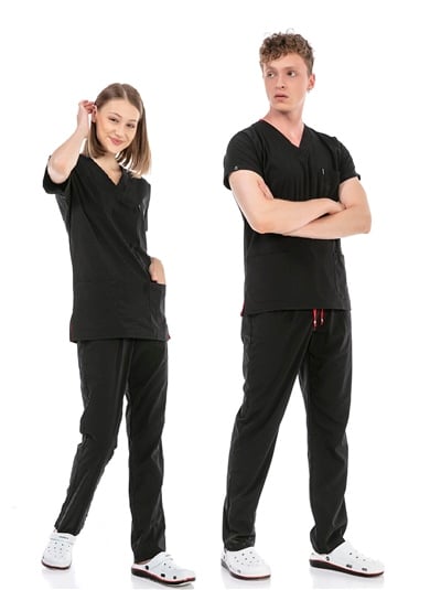 UltraLycra Basic - Likralı Doktor Hemşire Forma Takımı (UNISEX), Siyah
