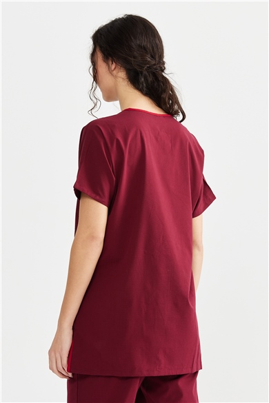 UltraLycra Basic - Likralı Doktor Hemşire Forma Takımı Scrubs Üniforma Cerrahi Takım (UNISEX), Bordo