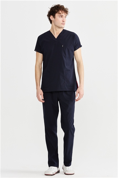 UltraLycra Basic - Likralı Doktor Hemşire Forma Takımı Scrubs Üniforma Cerrahi Takım (UNISEX), Lacivert