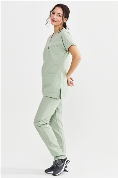 UltraLycra Basic - Likralı Doktor Hemşire Forma Takımı Scrubs Üniforma Cerrahi Takım (UNISEX), Su Yeşili