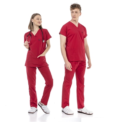 UltraLycra Basic - Likralı Doktor Hemşire Forma Takımı (UNISEX), Kırmızı
