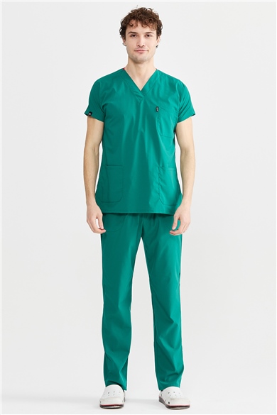 UltraLycra Basic - Likralı Doktor Hemşire Forma Takımı Scrubs Üniforma Cerrahi Takım (UNISEX), Cerrahi Yeşil
