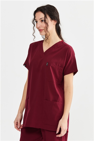 UltraLycra Basic - Likralı Doktor Hemşire Forma Takımı Scrubs Üniforma Cerrahi Takım (UNISEX), Bordo