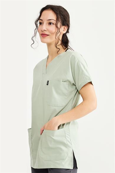UltraLycra Basic - Likralı Doktor Hemşire Forma Takımı (UNISEX), Su Yeşili/Antrasit