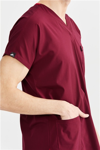 UltraLycra Basic - Likralı Doktor Hemşire Forma Takımı Scrubs Üniforma Cerrahi Takım (UNISEX), Bordo