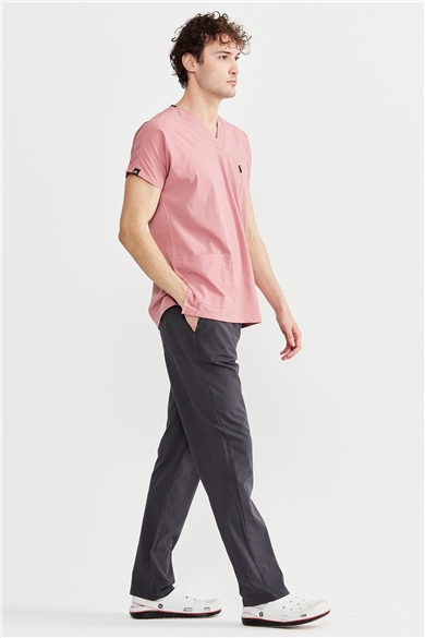 UltraLycra Harmony/Basic - Likralı Doktor Hemşire Forma Takımı Scrubs Üniforma Cerrahi Takım (UNISEX), Bronz Pembe/Antrasit