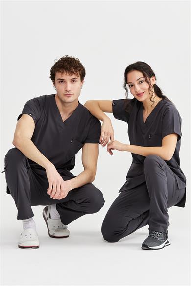 UltraLycra Basic - Likralı Doktor Hemşire Forma Takımı (UNISEX), Antrasit