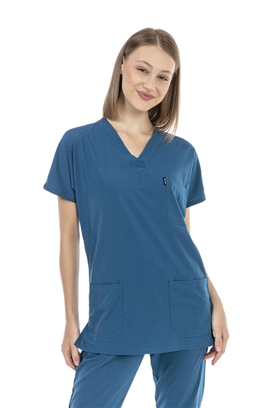 UltraLycra Basic - Likralı Doktor Hemşire Forma Takımı (UNISEX), Petrol Mavi