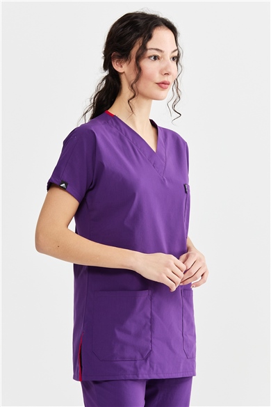 UltraLycra Basic - Likralı Doktor Hemşire Forma Takımı Scrubs Üniforma Cerrahi Takım (UNISEX), Mor