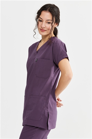 UltraLycra Basic - Likralı Doktor Hemşire Forma Takımı Scrubs Üniforma Cerrahi Takım (UNISEX), Gül Kurusu