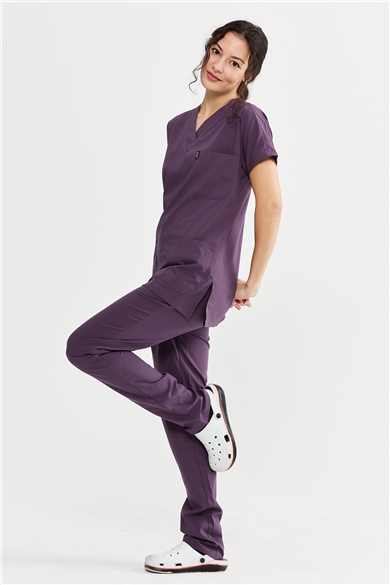 UltraLycra Basic - Likralı Doktor Hemşire Forma Takımı Scrubs Üniforma Cerrahi Takım (UNISEX), Gül Kurusu