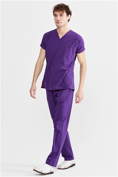 UltraLycra Basic - Likralı Doktor Hemşire Forma Takımı Scrubs Üniforma Cerrahi Takım (UNISEX), Mor