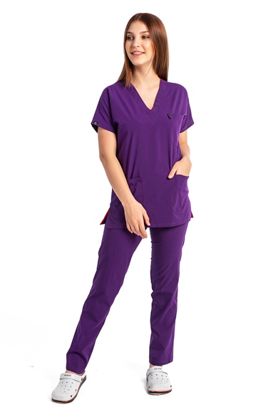 UltraLycra Basic - Likralı Doktor Hemşire Forma Takımı (UNISEX), Mor