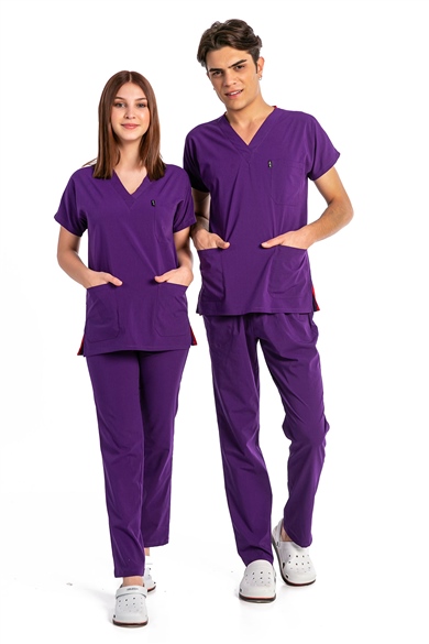 UltraLycra Basic - Likralı Doktor Hemşire Forma Takımı (UNISEX), Mor