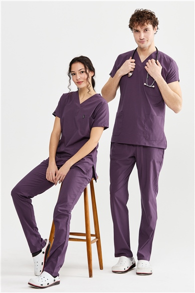 UltraLycra Basic - Likralı Doktor Hemşire Forma Takımı Scrubs Üniforma Cerrahi Takım (UNISEX), Gül Kurusu