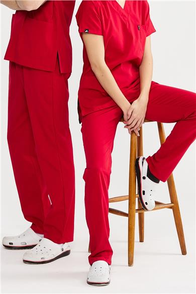UltraLycra Basic - Likralı Doktor Hemşire Tek Alt Forma (UNISEX), Kırmızı