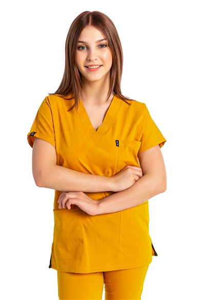 UltraLycra Basic - Likralı Doktor Hemşire Tek Üst Forma (UNISEX), Safran