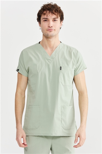 UltraLycra Basic - Likralı Doktor Hemşire Scrubs Tek Üst Cerrahi Forma (UNISEX), Su Yeşili
