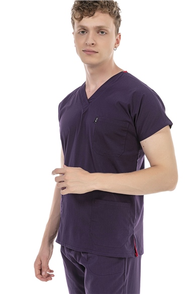UltraLycra Basic - Likralı Doktor Hemşire Tek Üst Forma (UNISEX), Koyu Mor