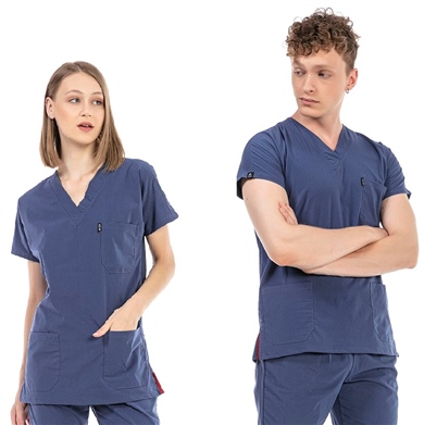 UltraLycra Basic - Likralı Doktor Hemşire Tek Üst Forma (UNISEX), Fırtına Mavi