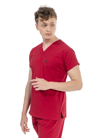 UltraLycra Basic - Likralı Doktor Hemşire Tek Üst Forma (UNISEX), Kırmızı