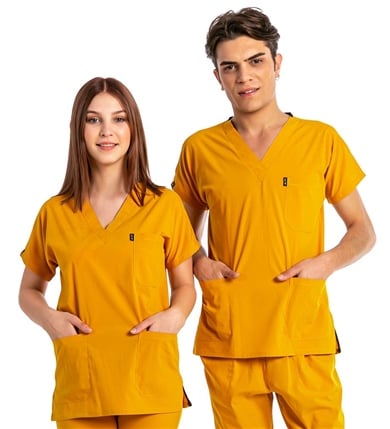 UltraLycra Basic - Likralı Doktor Hemşire Tek Üst Forma (UNISEX), Safran