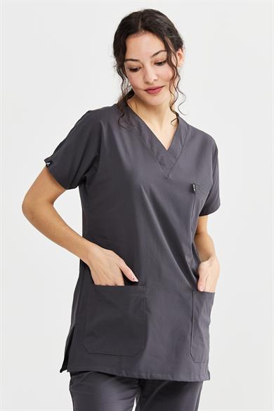 UltraLycra Basic - Likralı Doktor Hemşire Tek Üst Forma (UNISEX), Antrasit