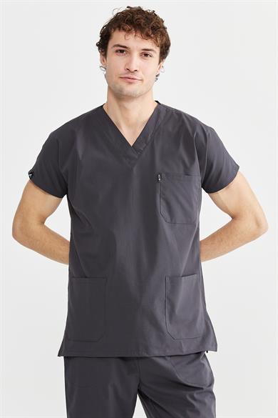 UltraLycra Basic - Likralı Doktor Hemşire Tek Üst Forma (UNISEX), Asfalt