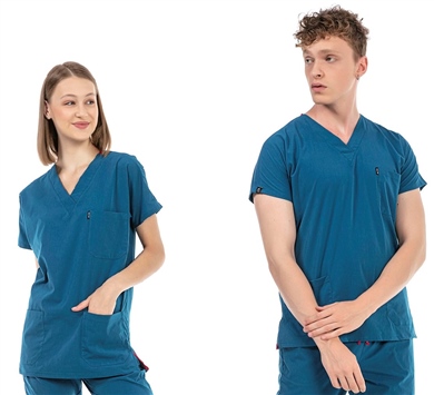 UltraLycra Basic - Likralı Doktor Hemşire Tek Üst Forma (UNISEX), Petrol Mavi