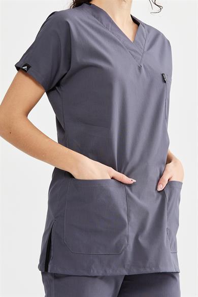 UltraLycra Basic - Likralı Doktor Hemşire Tek Üst Forma (UNISEX), Asfalt