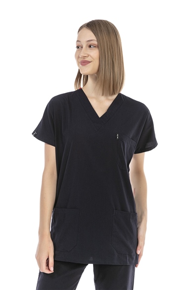 UltraLycra Basic - Likralı Doktor Hemşire Tek Üst Forma (UNISEX), Lacivert