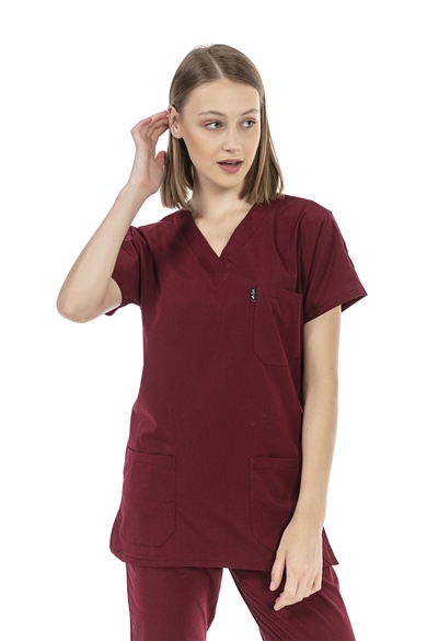 UltraLycra Basic - Likralı Doktor Hemşire Tek Üst Forma (UNISEX), Bordo