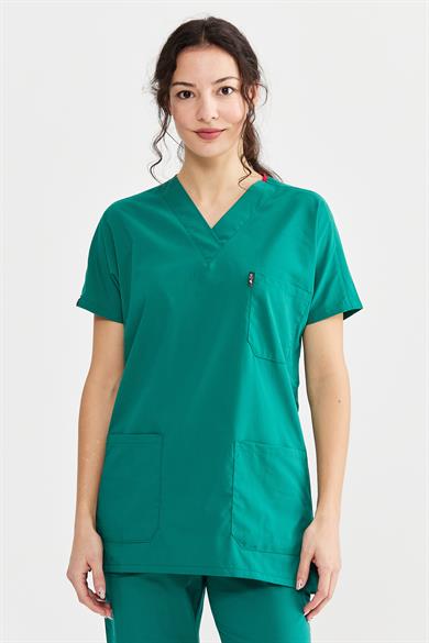 UltraLycra Basic - Likralı Doktor Hemşire Tek Üst Forma (UNISEX), Cerrahi Yeşil