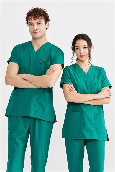 UltraLycra Basic - Likralı Doktor Hemşire Tek Üst Forma (UNISEX), Cerrahi Yeşil