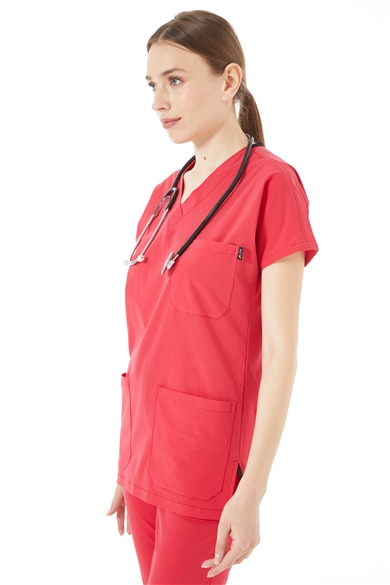 UltraLycra Basic - Likralı Doktor Hemşire Tek Üst Forma (UNISEX), Nar Çiçeği