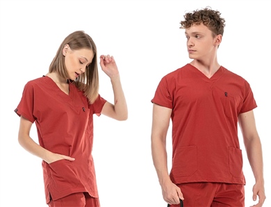 UltraLycra Basic - Likralı Doktor Hemşire Tek Üst Forma (UNISEX), Kiremit