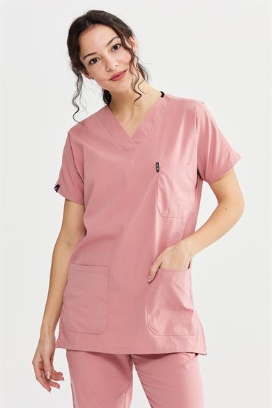 UltraLycra Basic - Likralı Doktor Hemşire Tek Üst Forma (UNISEX), Bronz Pembe