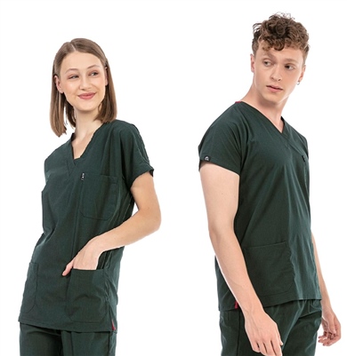 UltraLycra Basic - Likralı Doktor Hemşire Tek Üst Forma (UNISEX), Koyu Yeşil
