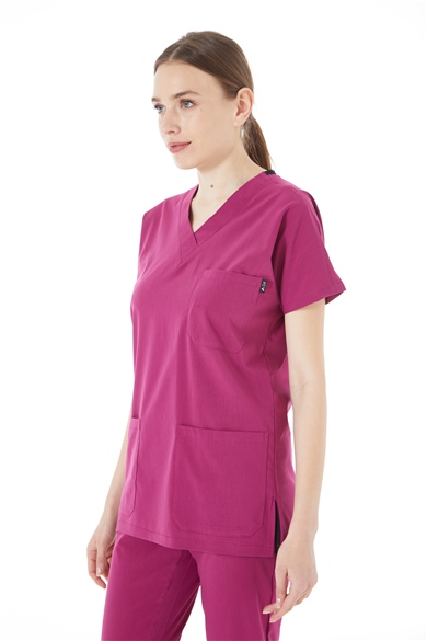 UltraLycra Basic - Likralı Doktor Hemşire Tek Üst Forma (UNISEX), Vişne