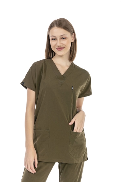 UltraLycra Basic - Likralı Doktor Hemşire Tek Üst Forma (UNISEX), Haki