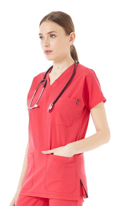 UltraLycra Basic - Likralı Doktor Hemşire Tek Üst Forma (UNISEX), Nar Çiçeği