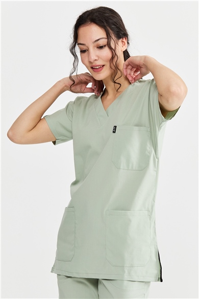 UltraLycra Basic - Likralı Doktor Hemşire Scrubs Tek Üst Cerrahi Forma (UNISEX), Su Yeşili