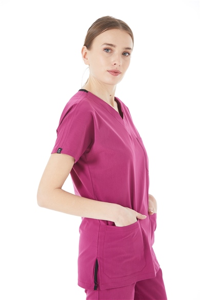 UltraLycra Basic - Likralı Doktor Hemşire Tek Üst Forma (UNISEX), Vişne
