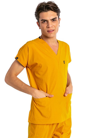 UltraLycra Basic - Likralı Doktor Hemşire Tek Üst Forma (UNISEX), Safran