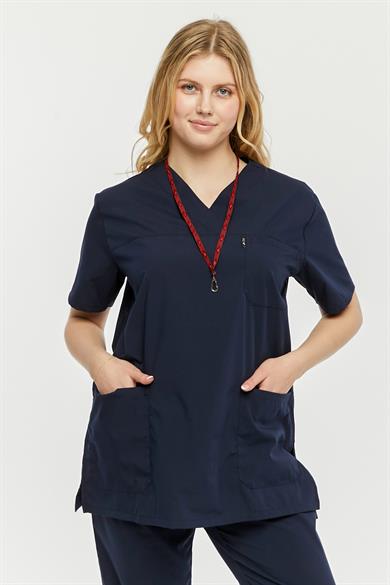 UltraLycra Comfy - Büyük Beden Likralı Doktor Hemşire Tek Üst Cerrahi Forma (UNISEX), Lacivert