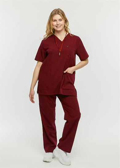 UltraLycra Comfy - Büyük Beden Likralı Doktor Hemşire Forma Takımı (UNISEX), Bordo