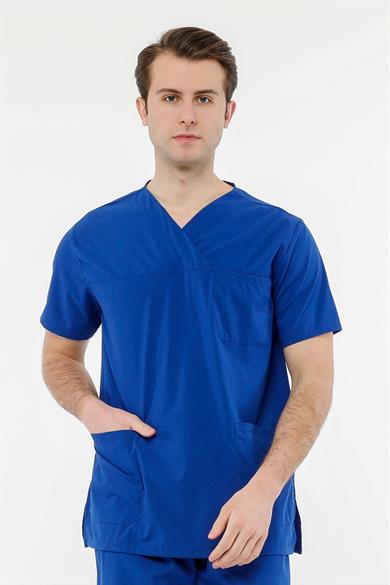 UltraLycra Comfy - Büyük Beden Likralı Doktor Hemşire Tek Üst Cerrahi Forma (UNISEX), Saks