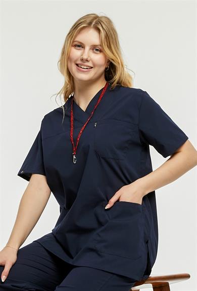 UltraLycra Comfy - Büyük Beden Likralı Doktor Hemşire Tek Üst Cerrahi Forma (UNISEX), Lacivert