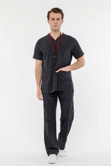 UltraLycra Comfy - Büyük Beden Likralı Doktor Hemşire Forma Takımı (UNISEX), Antrasit